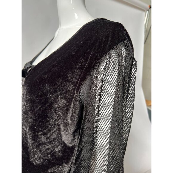 Medieval Renaissance Velvet Gown Costume With Mesh Sleeves & Lace-Up Front - Picture 11 of 16